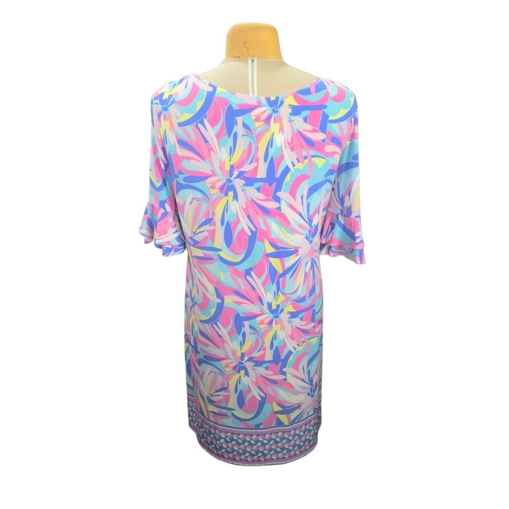 Pappagallo Womens XL Floral Shift Dress Blue Pink Yellow Ruffle Sleeve XL - Picture 4 of 11